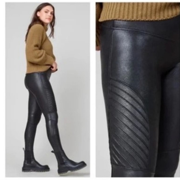 Spanx Faux Leather Moto Leggings in Very Black - Picture 2 of 9